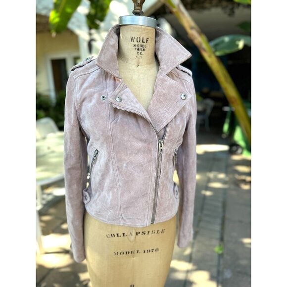 Blank NYC Suede Leather Light Pink Cropped Moto Jacket SZ S Silver Tone Hardware - Picture 1 of 9